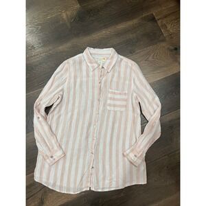 C&C California Linen Striped‎ Button Down Shirt Womens Size M Pink White